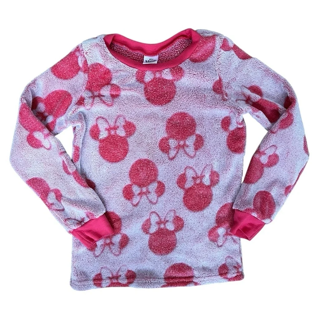 Disney Minnie Mouse Kids Medium (8) Fleece Pajama 2 piece Set Pink Soft